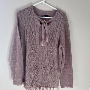 Prana Dusty Rose Women's Wool Blend Poncho Size XL Tassel and Cable Details